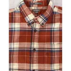 Eddie Bauer Flannel Shirt Men's Large  Relaxed Fit Button Down Rust Blue Soft